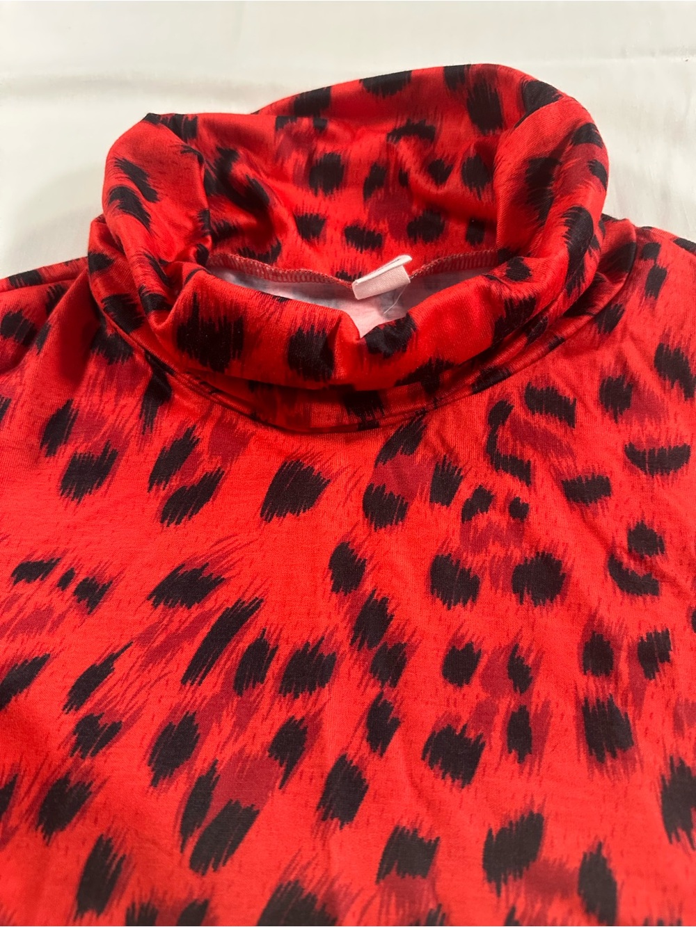 Red Leopard Print Long Sleeve Turtleneck Top boHo gypsy party - Picture 9 of 10